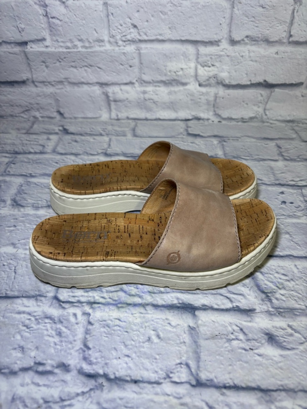 BOC Born Concept Wedge Sandals Size 9 Leather  Cork Heels Slip On Comfort